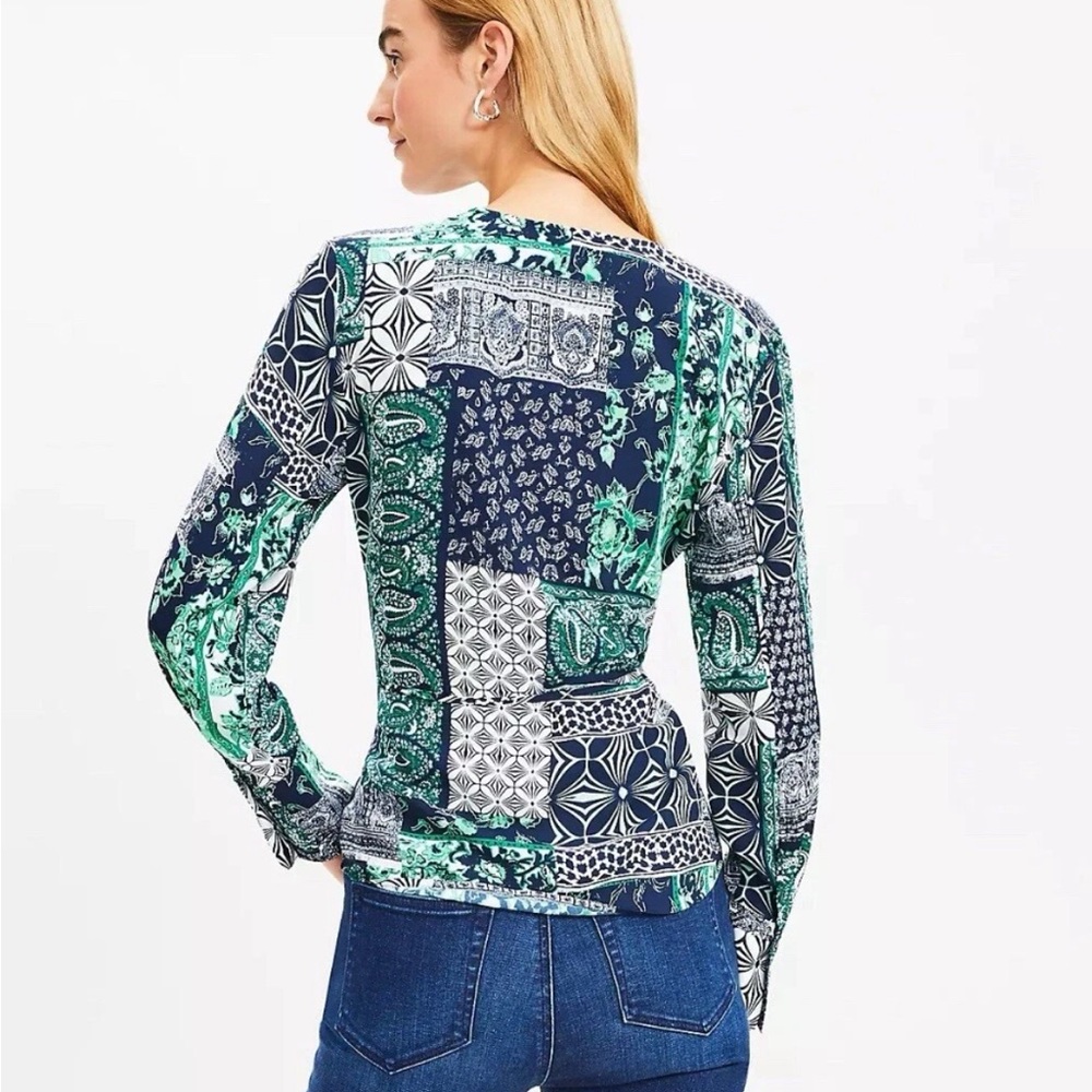 Loft Nwot Patchwork Wrap Blouse - Deep Space Blue… - image 3